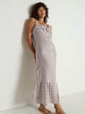 Square Neck Button-Down Linen Midi Dress - Praline Stripe