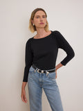 Knife Pleat Shoulder Envelope Neck Long Sleeve Top – Jet Black