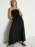 Smocked Bodice Drop Waist Tube Dress - Jet Black