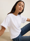 Oversized Boxy Cuff Sweatshirt Tee – White
