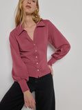 Bishop Sleeve Gold Snap Collared Blouse - Deco Rose