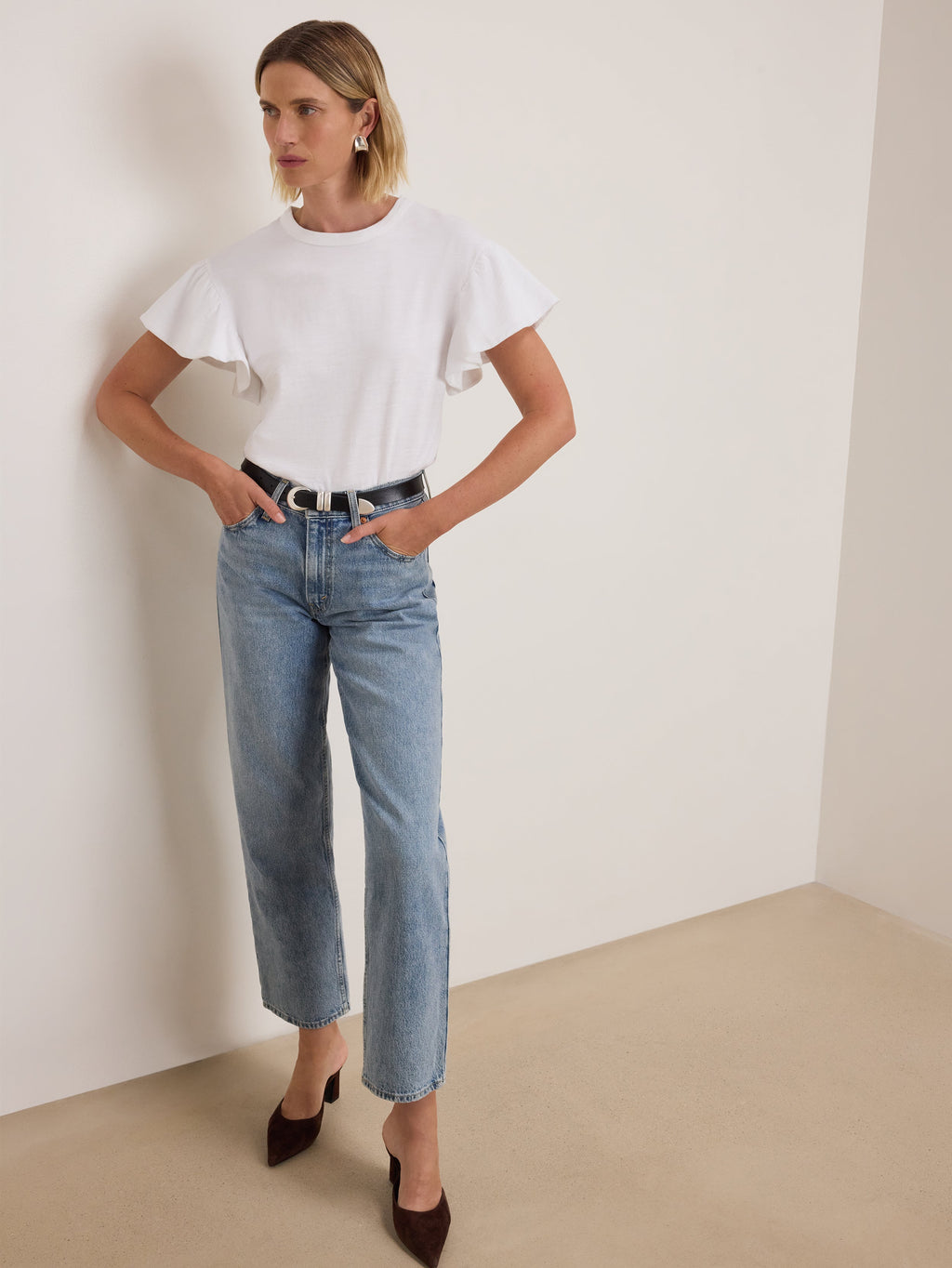 Flutter Sleeve Cotton Jersey Tee – Optic White