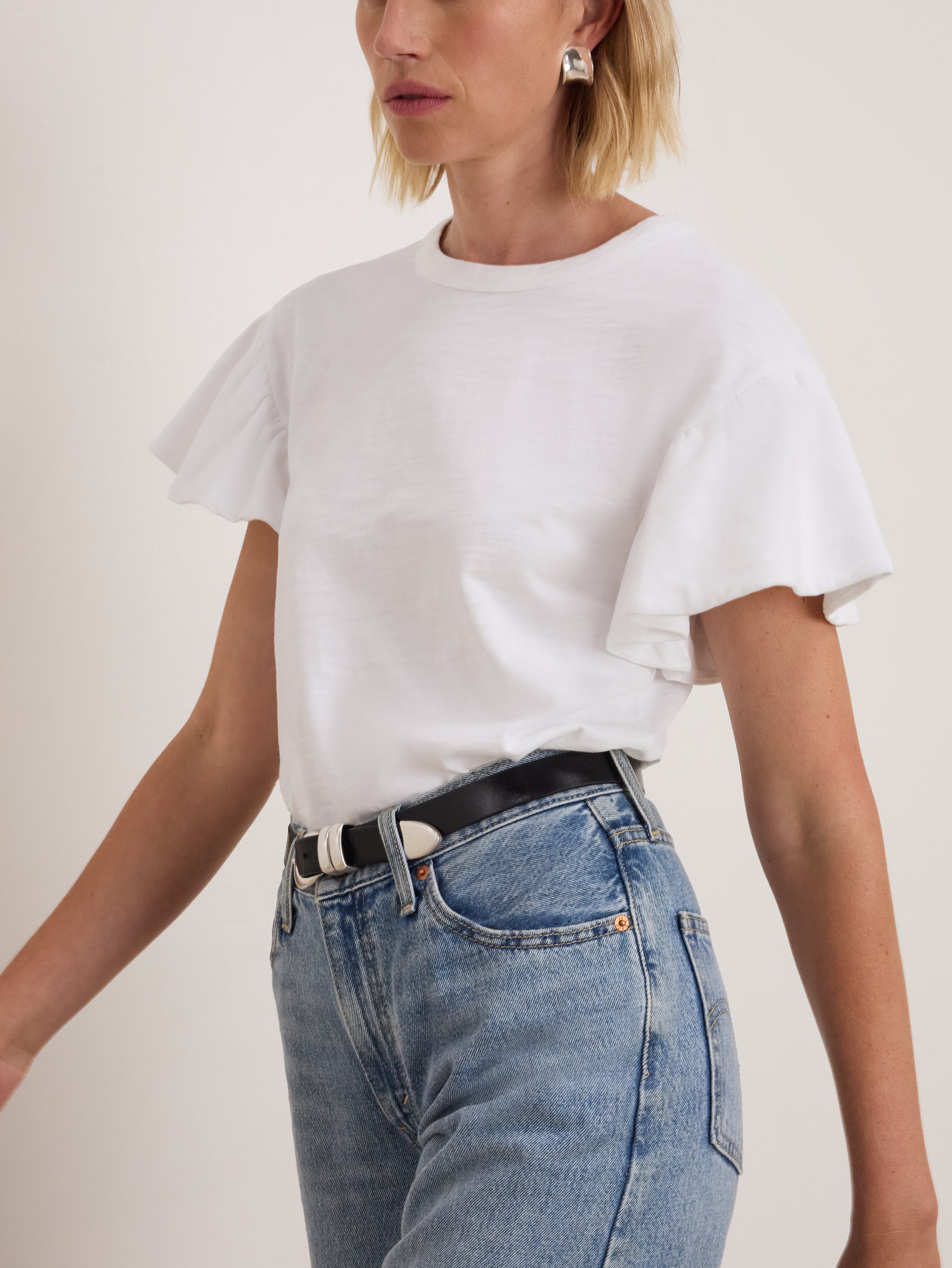 Flutter Sleeve Cotton Jersey Tee – Optic White