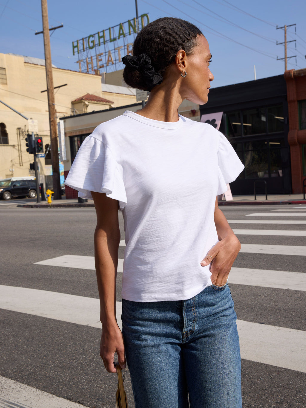 Flutter Sleeve Cotton Jersey Tee – Optic White