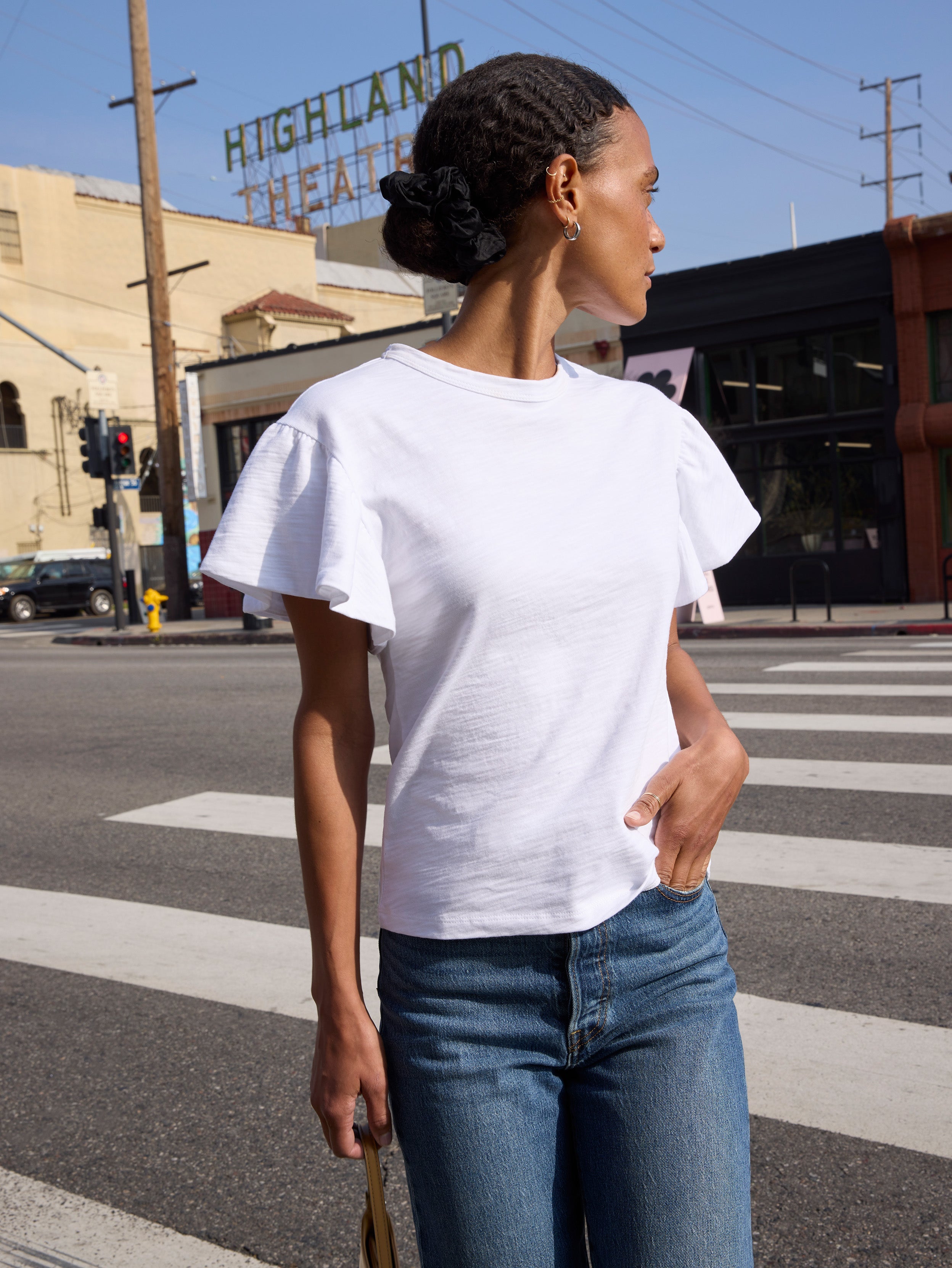 Flutter Sleeve Cotton Jersey Tee – Optic White