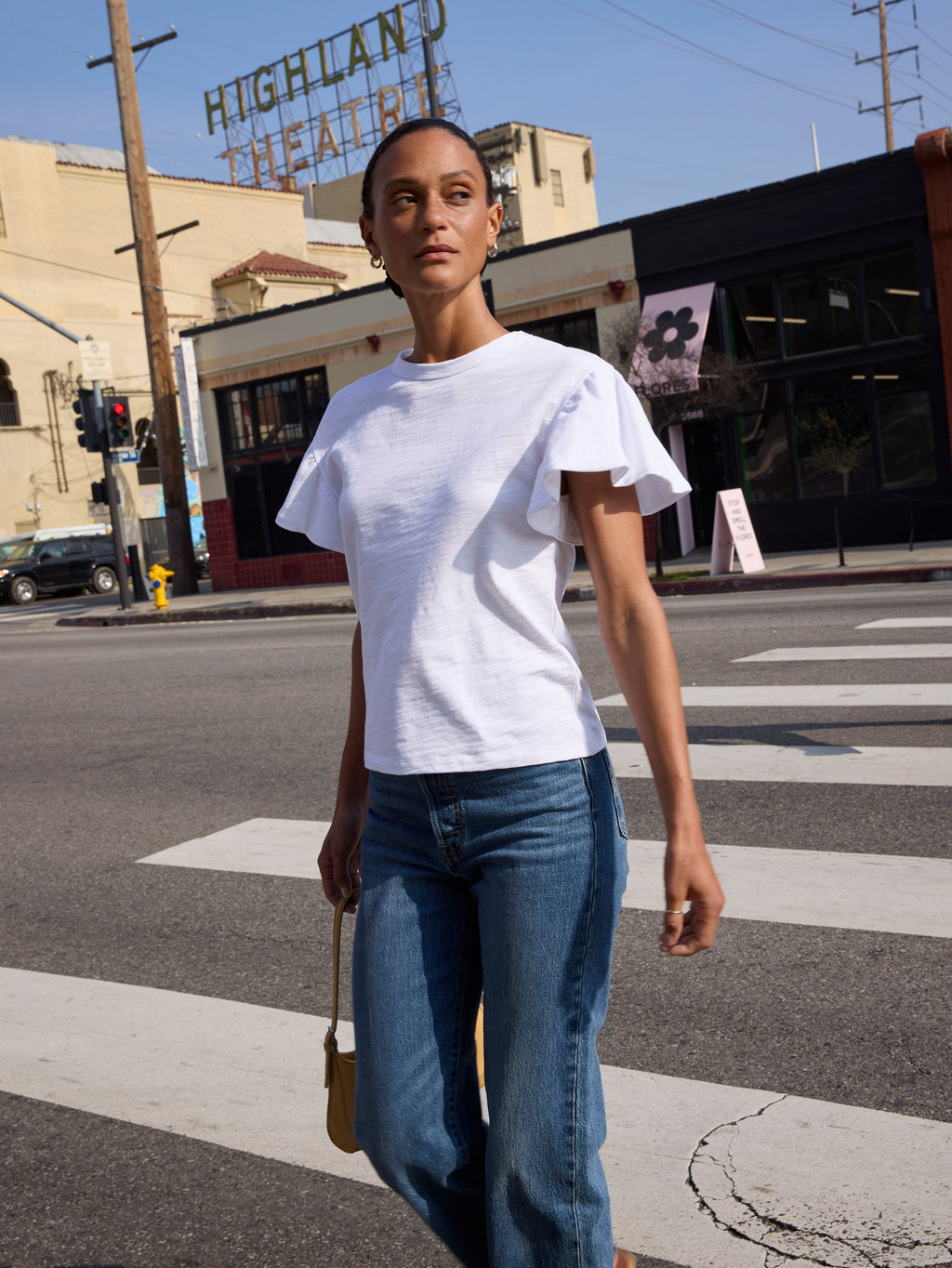 Flutter Sleeve Cotton Jersey Tee – Optic White