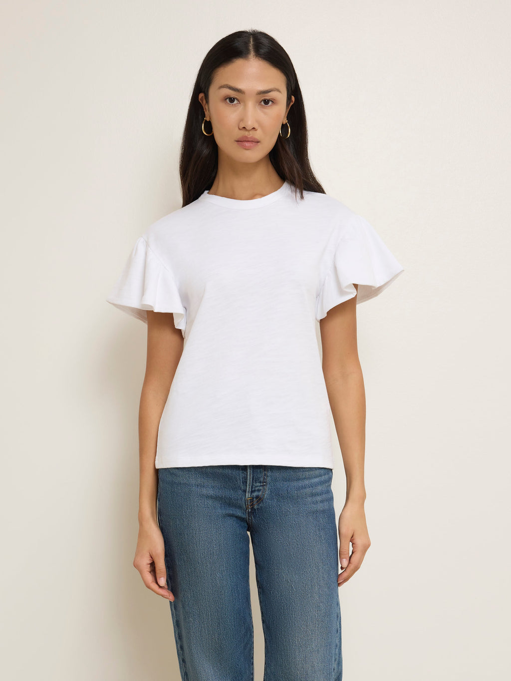 Flutter Sleeve Cotton Jersey Tee – Optic White