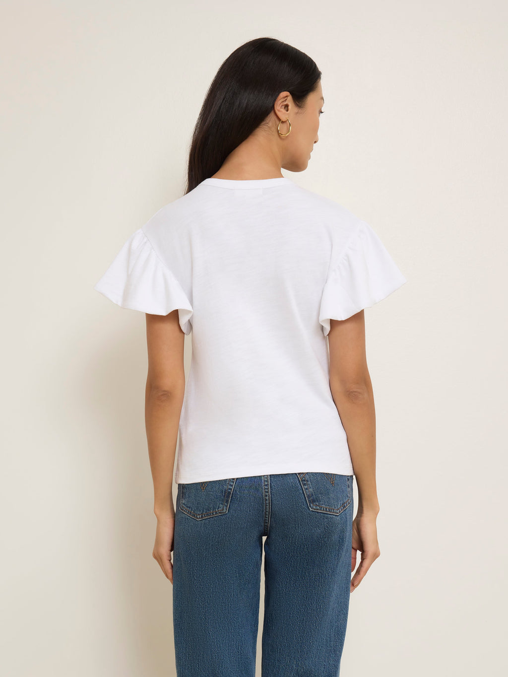 Flutter Sleeve Cotton Jersey Tee – Optic White