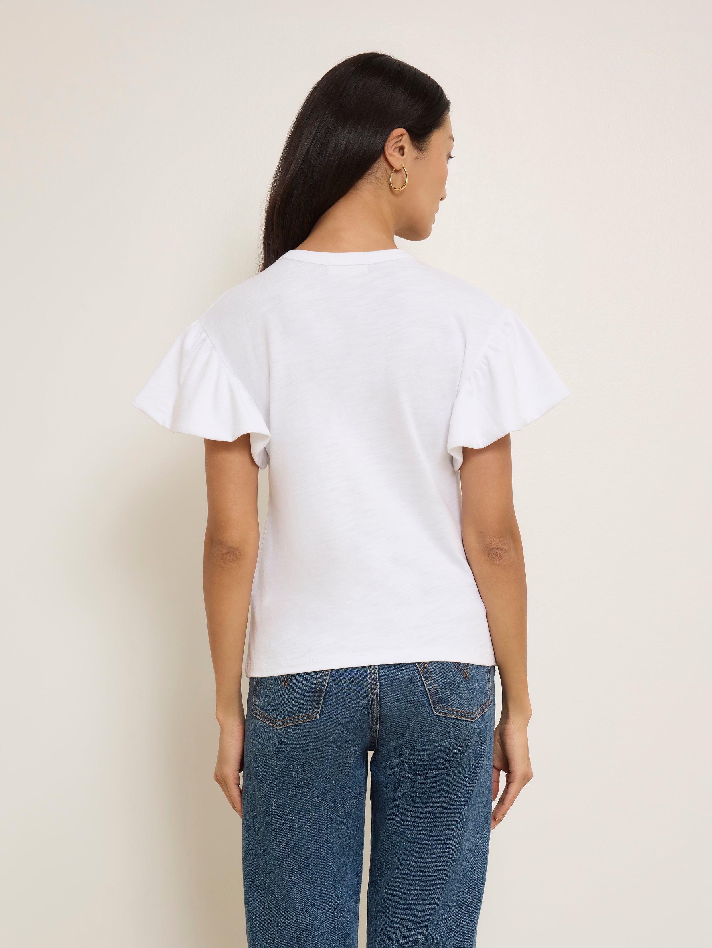 Flutter Sleeve Cotton Jersey Tee – Optic White