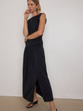 Banded Drop Waist Pima Cotton Midi Dress - Jet Black