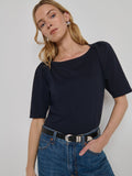 Puff Sleeve Ribbed Cotton Tee – Navy Night Sky