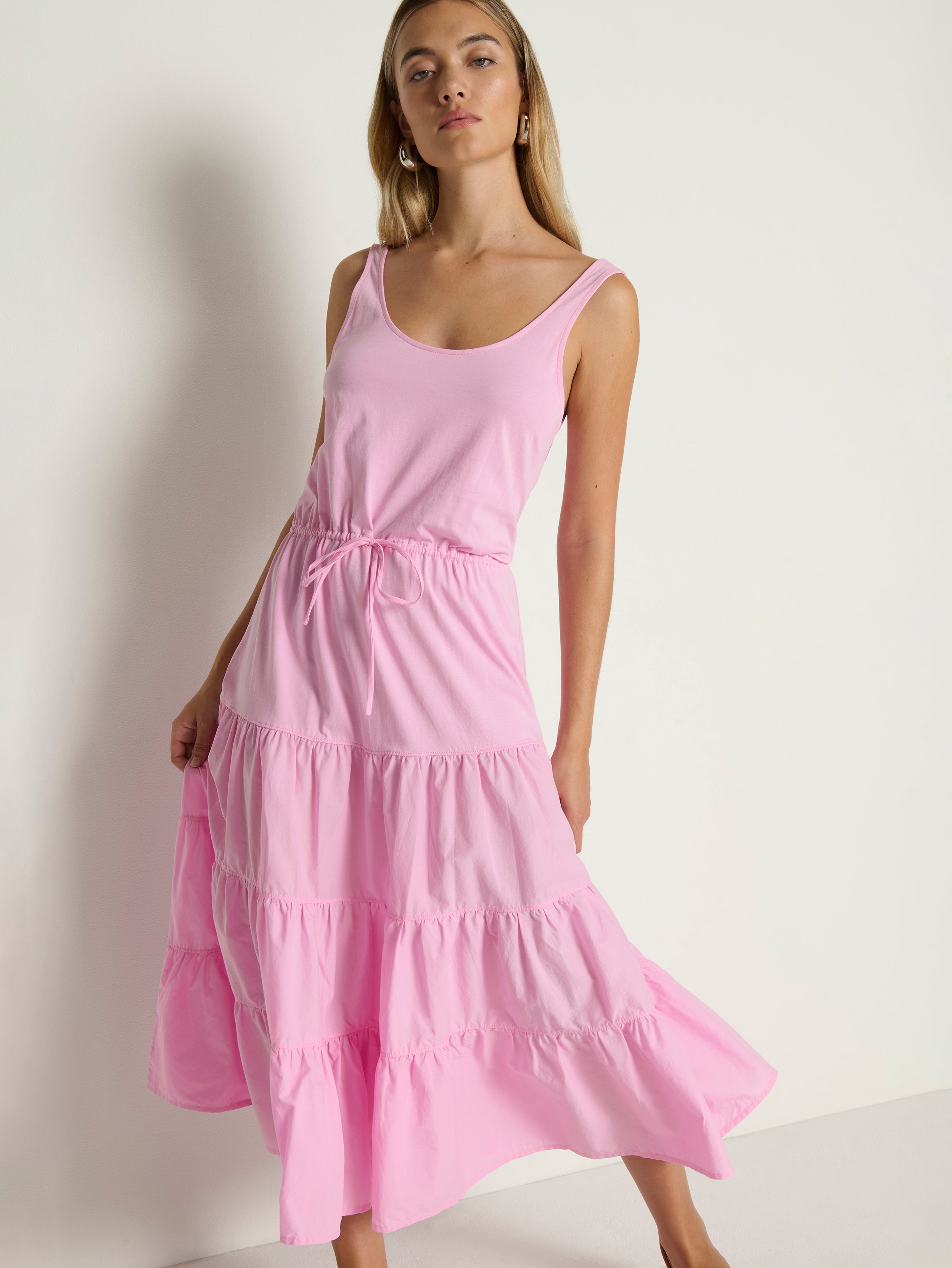 Tank-Style Ruched Poplin Midi Dress - Lilac