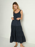 Tank-Style Ruched Poplin Midi Dress - Navy Night Sky