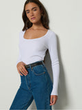 Scoop Neck Organic Rib Long Sleeve – White