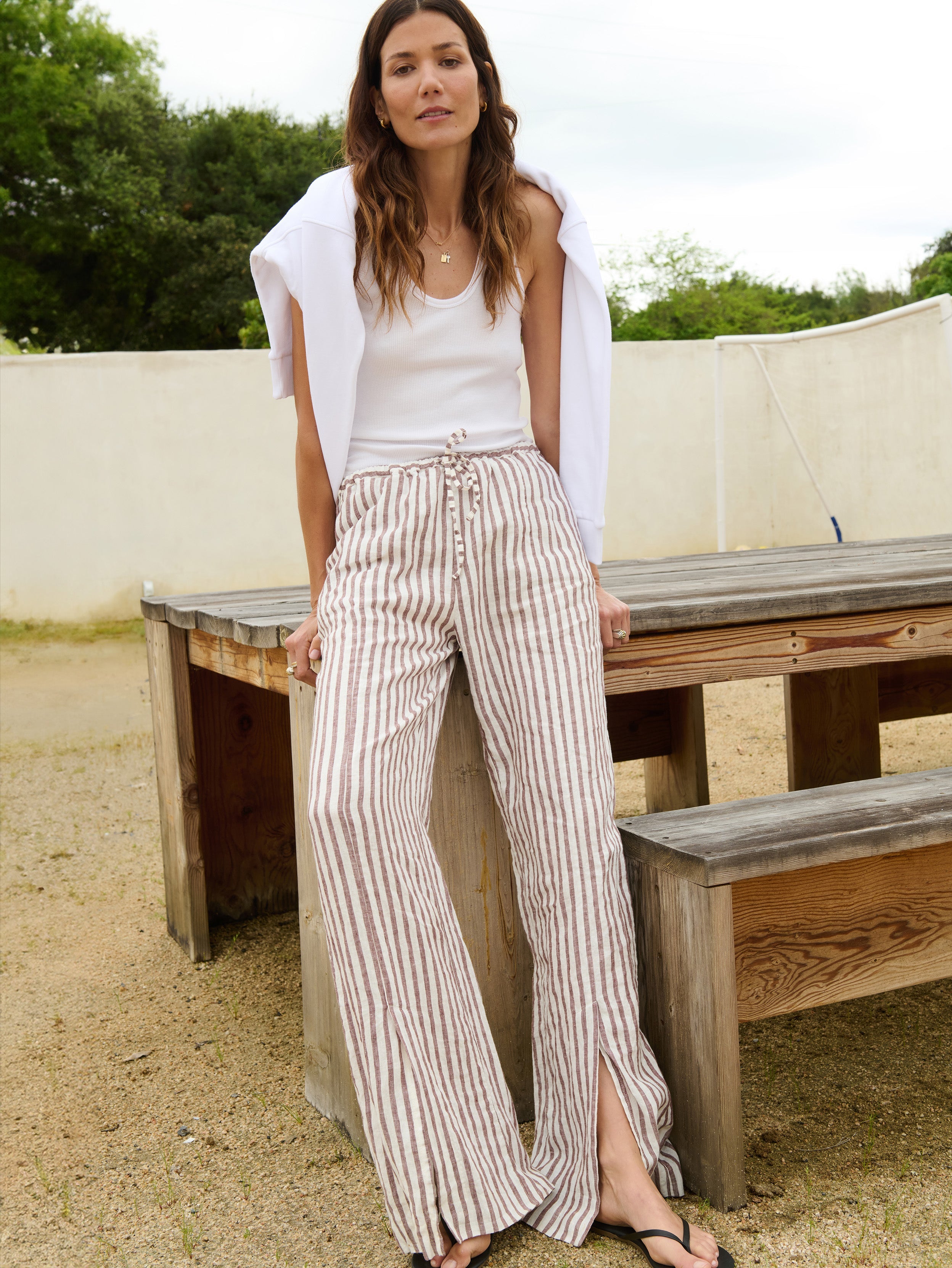 Relaxed Linen Pant - Praline Stripe