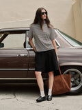 Cropped Short Sleeve Turtleneck Tee - Vintage Yarn Dye Stripe