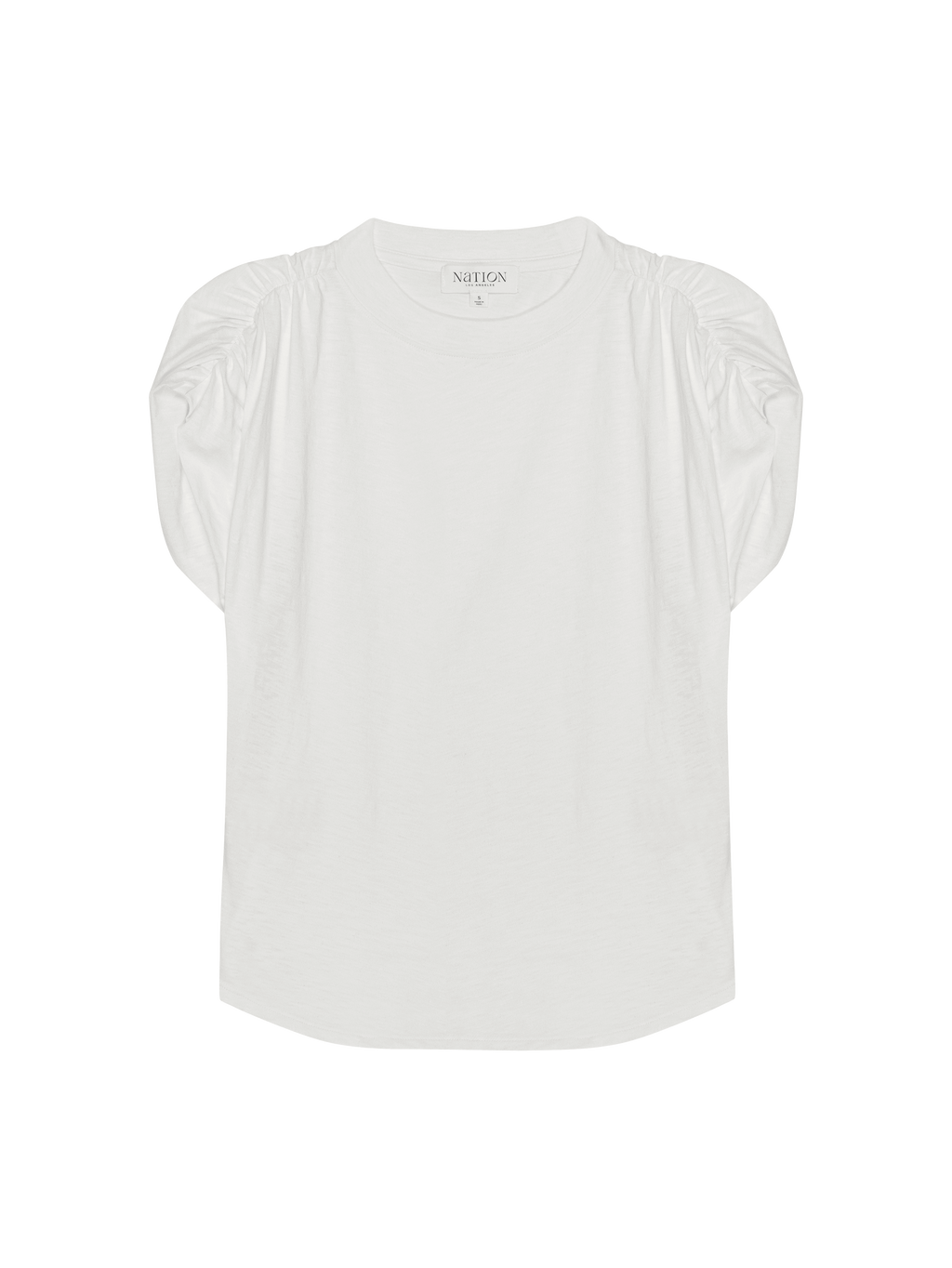 Shirred Shoulder Ribbed Crew Muscle Tee – White