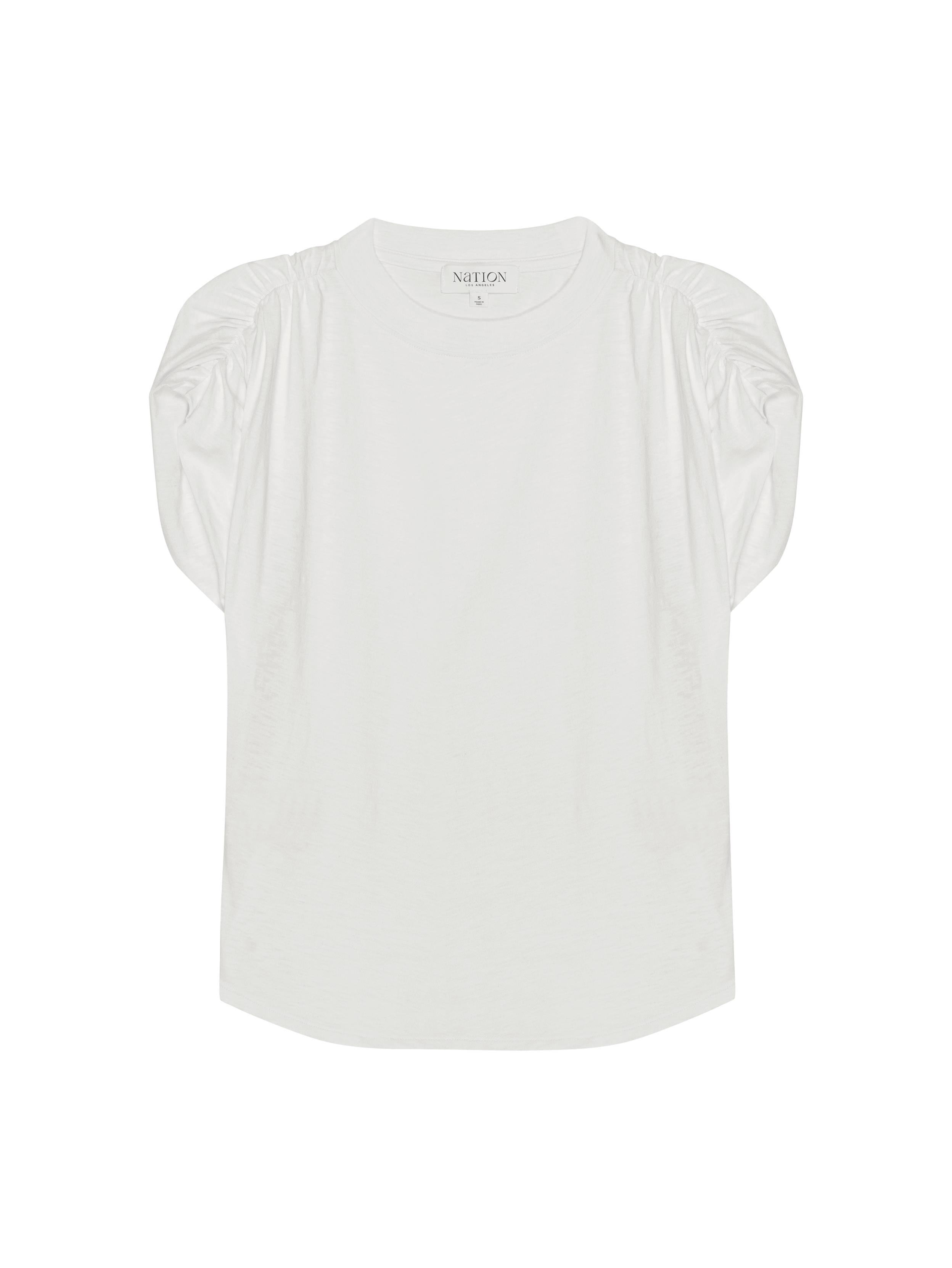 Shirred Shoulder Ribbed Crew Muscle Tee – White