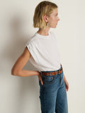 Shirred Shoulder Ribbed Crew Muscle Tee – White