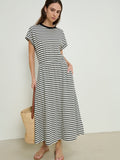 Crew Neck T-Shirt Dress - Cross Walk Stripe