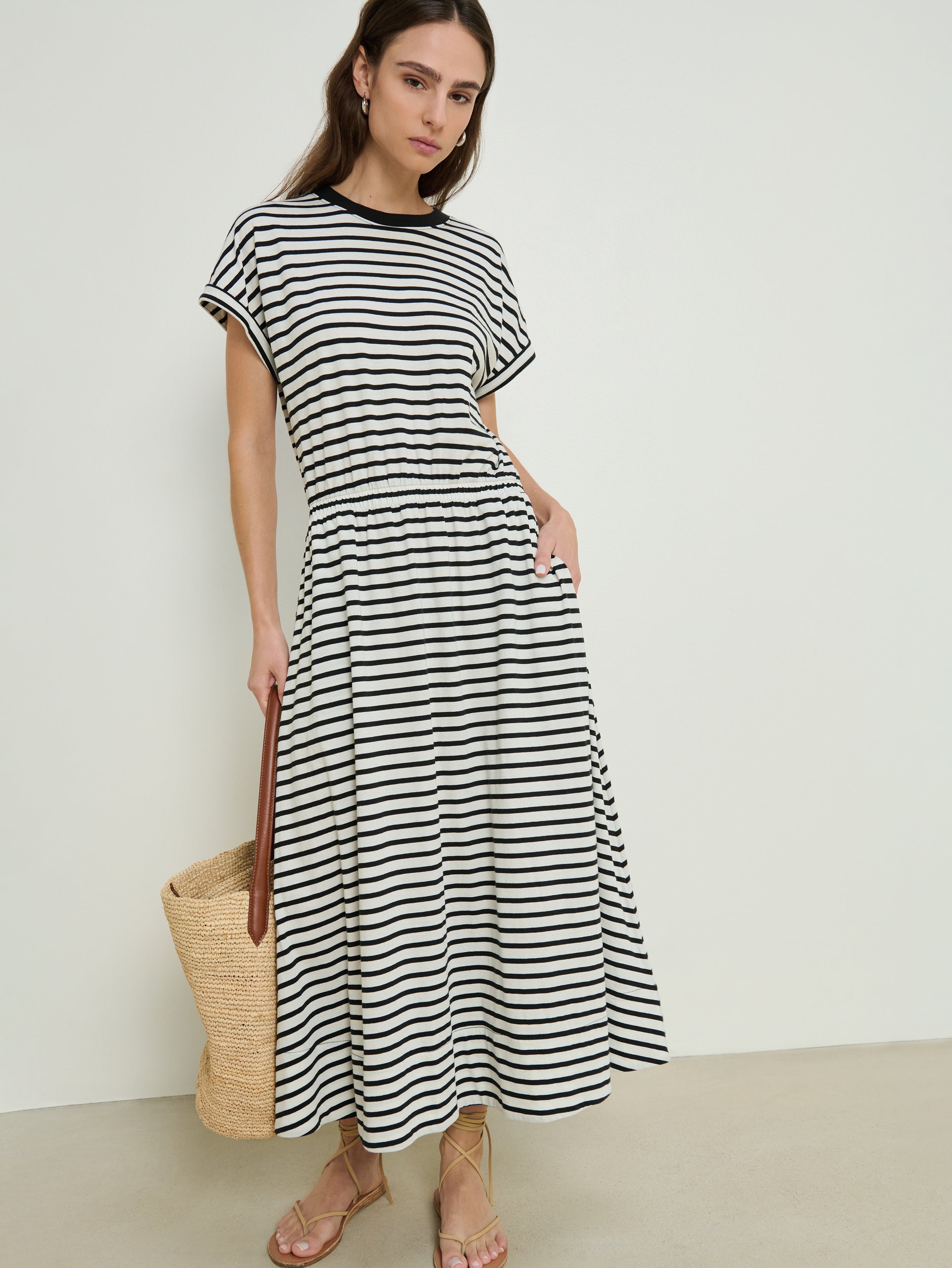 Crew Neck T-Shirt Dress - Cross Walk Stripe