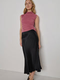 Bias-Cut Satin Slip Skirt - Black