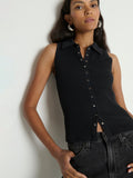Sleeveless Ribbed Cotton Polo Tank - Jet Black