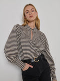 Keyhole Cutout Collared Blouse - Vintage Yarn Dye Stripe