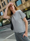 Drop Shoulder Ribbed Neck Crew Tee - Heather Grey