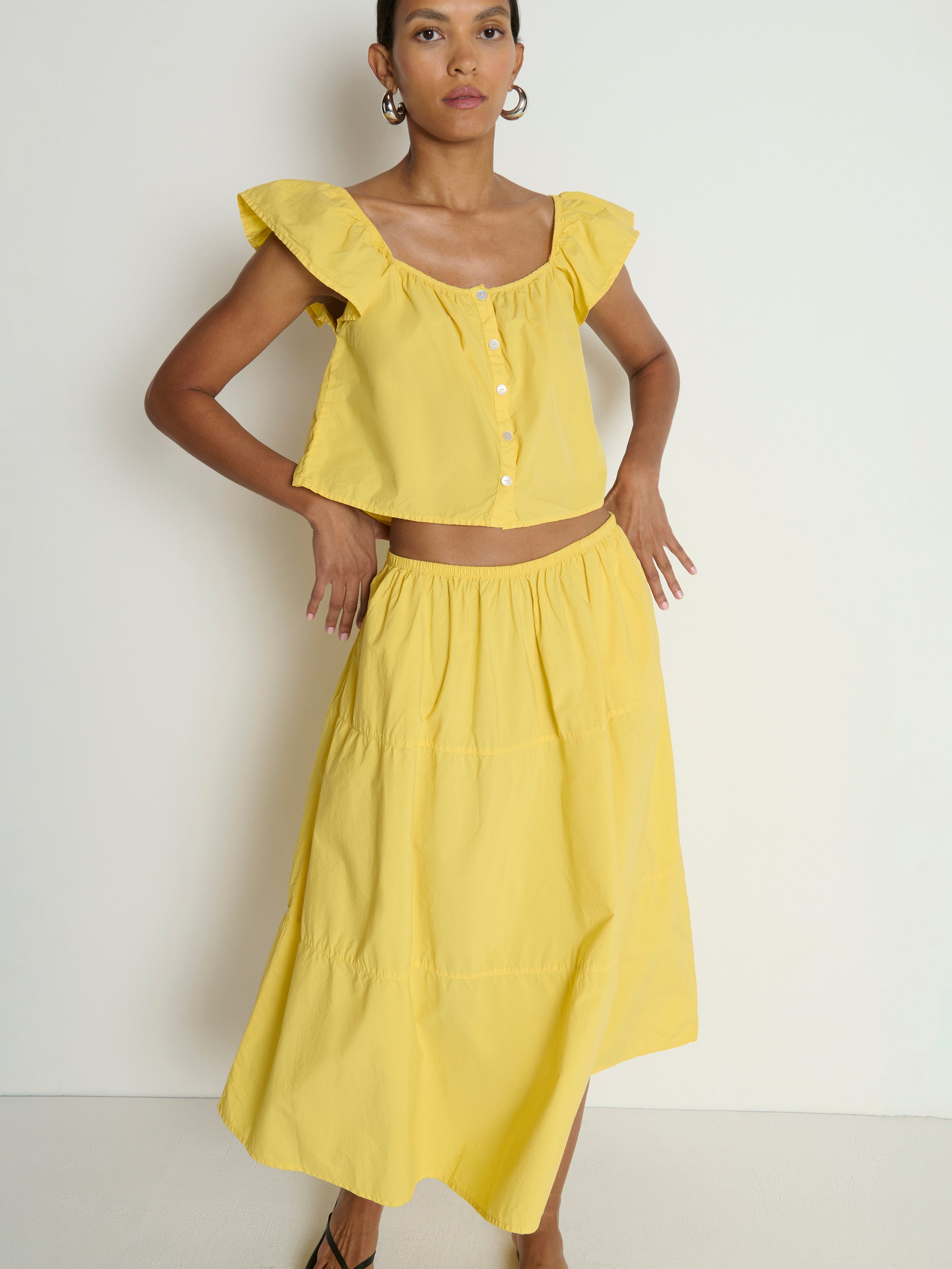 Tiered Poplin Midi Skirt - Sunshine