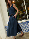 Tiered Poplin Midi Skirt - Navy Night Sky