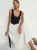 Vestido midi de punto jersey con cuerpo acanalado - Color block porcelana