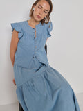 Flutter Cap Sleeve Organic Cotton Chambray Blouse - Chambray