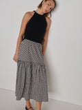 Tiered Ruffle Midi Skirt - Black Cream Gingham