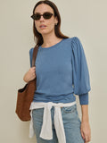 Smocked Cuff Puff Sleeve Cotton Tee - Bella Blue