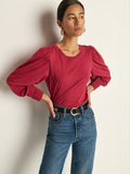 Smocked Cuff 3/4 Sleeve Cotton Tee – Sangria