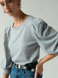 Smocked Cuff 3/4 Sleeve Cotton Tee – Heather Grey
