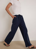 Tie Waist Straight-Leg Poplin Pant - Navy Night Sky