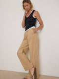 Pantalón recto de popelina con cintura de lazo - Toffee