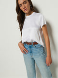 Cropped Rib Neckband Satin Top – White