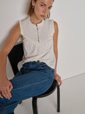 Ruffle Smocked Sleeveless Pima Cotton Top - Porcelain