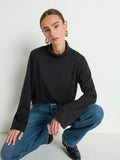 Relaxed Fit Organic Cotton Folded Turtleneck – Jet Black