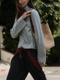 Side Slit Organic Cotton Folded Turtleneck - Heather Grey