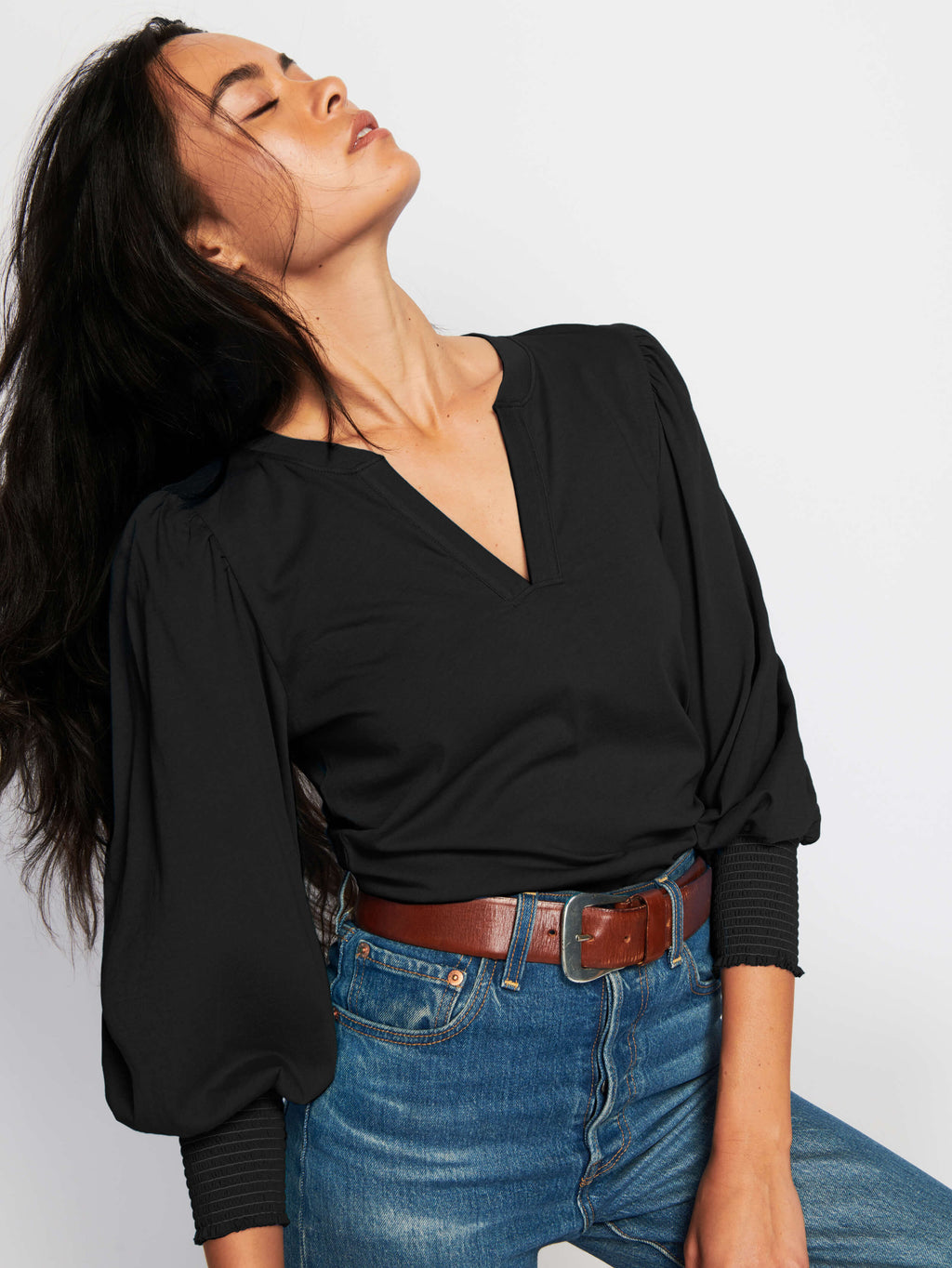 Varsity V-Neck Off-Shoulder Sweatshirt – Heather Grey