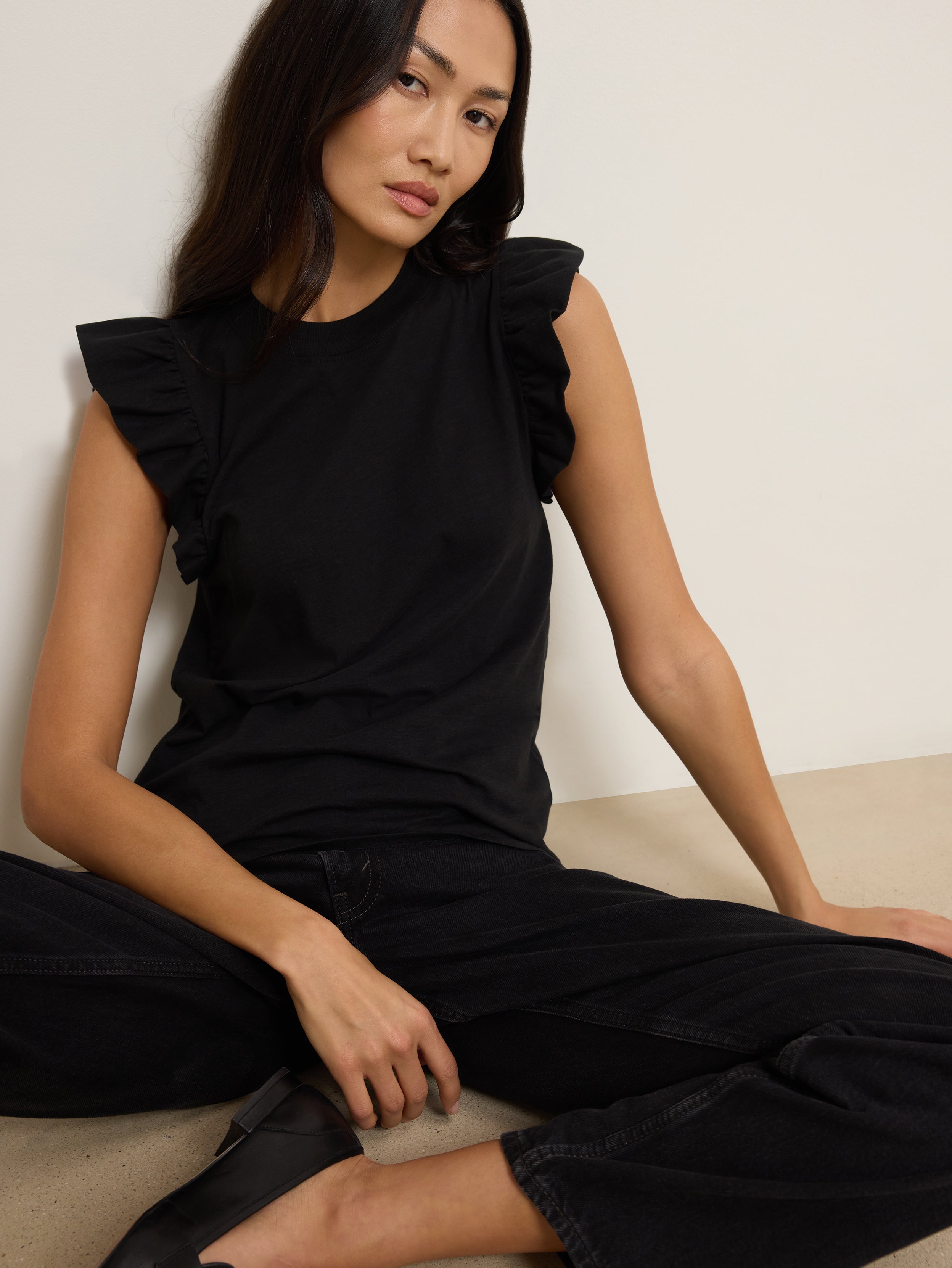 Fused Ruffle Waist-Defining Tank - Jet Black