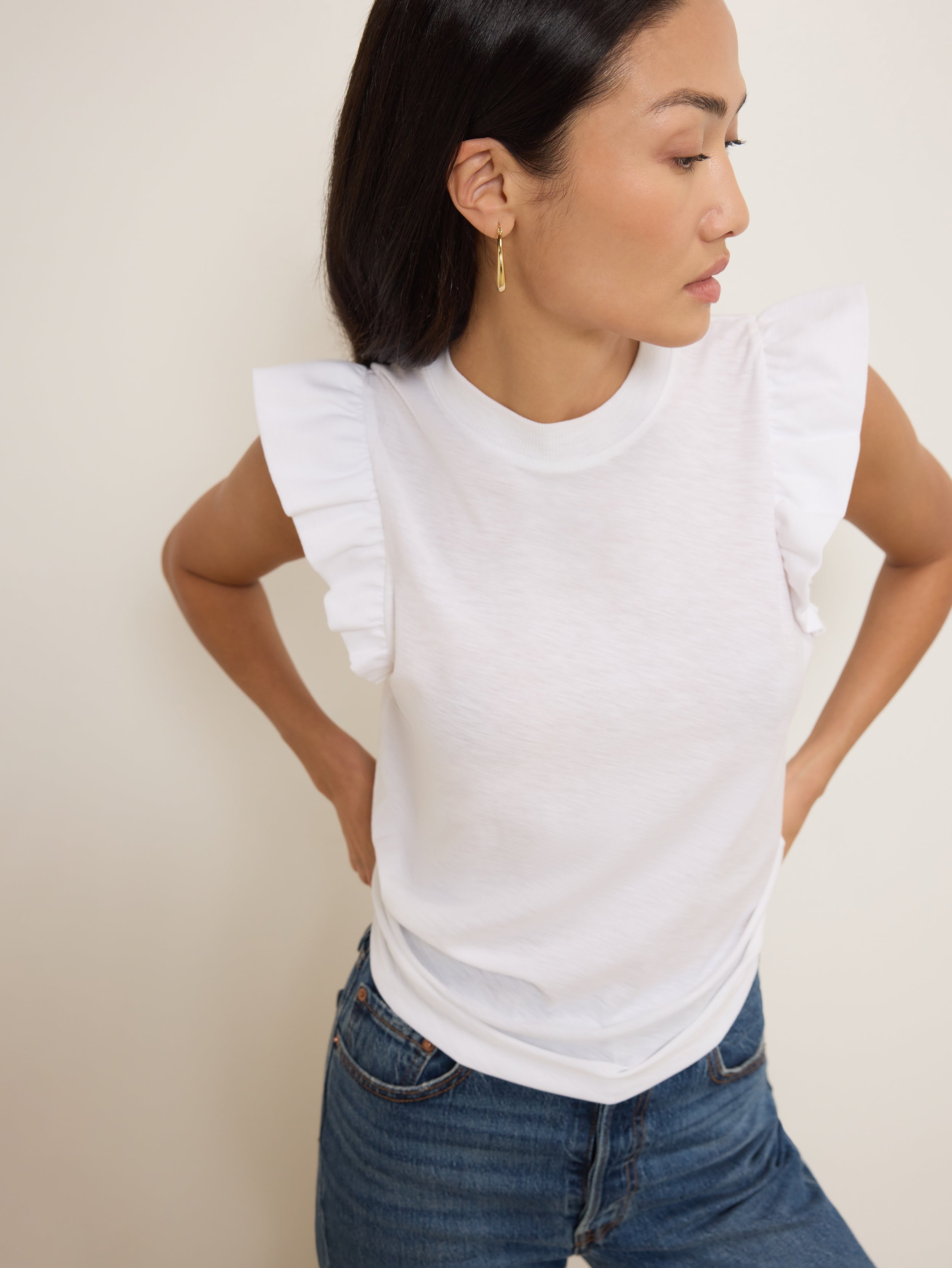 Fused Ruffle Jersey Tank – White