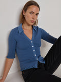 Collared Half Sleeve Smocked Pima Cotton Blouse - Bella Blue
