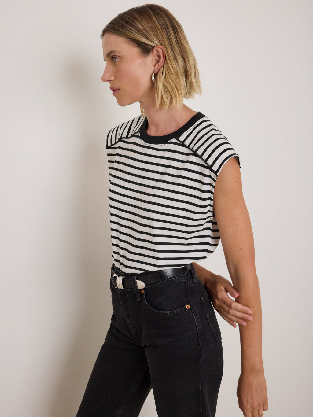 Yoked Bodice Crew Neck Organic Cotton Stripe Tank – Cross Walk Stripe