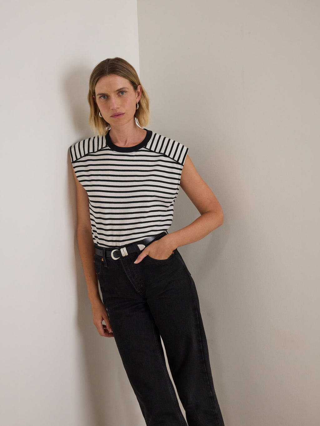 Yoked Bodice Crew Neck Organic Cotton Stripe Tank – Cross Walk Stripe