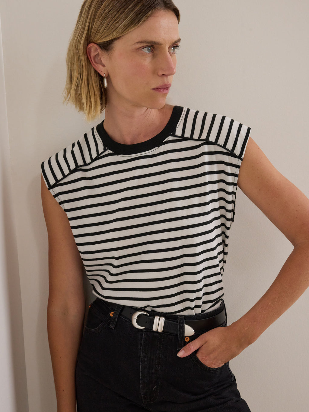 Yoked Bodice Crew Neck Organic Cotton Stripe Tank – Cross Walk Stripe